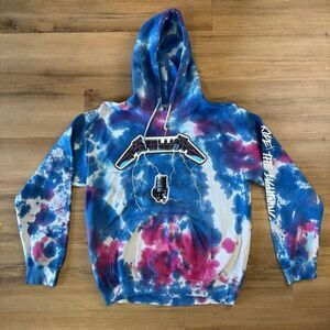 New Metallica Pink White And Blue Tie Dye Ride The Lighting Pullover Hoodie Sz S